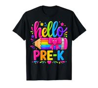 Hello Pre-K Rainbow Pencil Bow Back to School Girls Camiseta