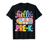 Hello Pre-K Rainbow Pencil Bow Back to School Girls Camiseta