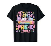 Hello Pre-K Rainbow Pencil Bow Back to School Girls Camiseta