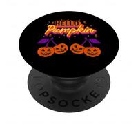 Hello Pumpkin Cherry Jack-O-Lantern Faces Retro Halloween PopSockets PopGrip Adhesivo