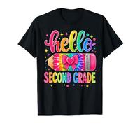 Hello Second Grade Rainbow Pencil Bow Back to School Girls Camiseta