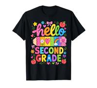 Hello Second Grade Rainbow Pencil Bow Back to School Girls Camiseta
