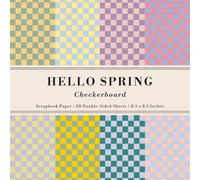 Hello Spring Checkerboard Scrapbook Paper: 20 Double-Sided Sheets for Decorative Paper Projects, Junk Journals, Decoupage Crafts, Origami, and Mixed Media | 8.5x8.5 in (21.6x21.6 cm)