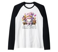 Hello Spring Gnome Graphic For Women Cute Tulip Flowers Camiseta Manga Raglan