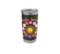 Hello Spring Sun Flower Mujer Pascua Día de la Madre Mujer Mamá Vaso térmico de acero inoxidable de doble pared