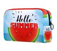 Hello Summer - Bolsa de cosméticos para mujer, diseño de sandía y mar, bolsa organizadora grande con cremallera, multicolor, 18.5x7.5x13cm/7.3x3x5.1in, Neceser