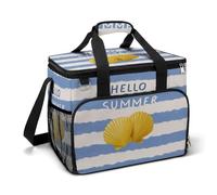 Hello Summer - Bolsa térmica portátil con diseño de conchas marinas amarillas para camping, playa, a prueba de fugas, con correa para el hombro