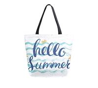 Hello Summer - Bolso de mano de lona ondulado azul para mujer, bolso de hombro informal, grande, reutilizable, para compras