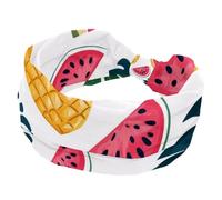 Hello Summer - Diademas anchas con fondo de sandía y piña para mujer, bandas elásticas para la cabeza, bandas deportivas antideslizantes, diadema ancha de moda para yoga, entrenamiento, uso diario