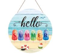 Hello Summer Door Sign | Colorful Summer Wall Decor Sign | Front Door Hanging Decoration | Seasonal Summers Porch Window Wall Decor for Home Use