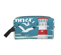 Hello Summer - Neceser de viaje con diseño de faro de gaviota, bolsa de maquillaje de gran capacidad, bolsa organizadora portátil, bolsa de almacenamiento impermeable de tela Oxford, para mujeres y