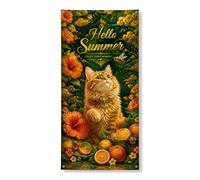 Hello Summer - Pancarta decorativa para puerta de gato, diseño floral vintage de hibisco, frutas naranjas, decoración de puerta delantera, telón de fondo colgante de temporada para interiores y