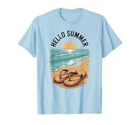 Hello Summer Sunset Flip Flops Beach Vibes Camiseta