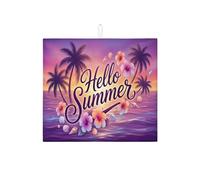 Hello Summer - Tapetes de secado de platos para encimera de cocina, diseño floral tropical, tapete escurridor de platos, tapete de secado de microfibra estética de playa para decoración de encimera de