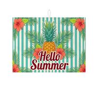 Hello Summer - Tapetes de secado de platos para encimera de cocina, tapete absorbente floral de piña tropical, almohadilla de secado de microfibra a rayas brillantes para protector de bar, 18 x 24