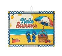 Hello Summer - Tapetes de secado de platos para encimera de cocina, tapete escurridor absorbente para playa, divertido tapete de secado de microfibra costera para cafetería, 45,7 x 61 cm