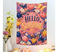 Hello Sunshine - Tapiz floral, mariposas y flores coloridas para colgar en la pared, tapices estéticos de primavera para sala de estar, dormitorio, decoración de dormitorio, 76 x 101 cm