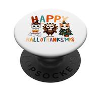 Hello thanksmas Cute Cats Halloween Acción de Gracias Navidad PopSockets PopGrip Adhesivo