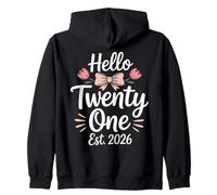 Hello Twenty One EST 2026 Floral 21 Cumpleaños Sudadera con Capucha