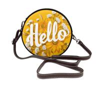 Hello White Flower On Yellow - Bolso cruzado redondo de piel para mujer