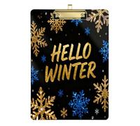 Hello Winter - Carpeta portapapeles de enfermería tamaño A4 con diseño de copo de nieve azul dorado para enfermeras, contratistas domésticos, tamaño 9 x 12 pulgadas