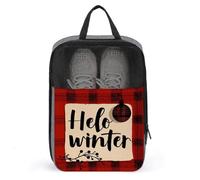 Hello Winter Christmas - Bolsa de zapatos roja para viajes, uso diario, bolsa de almacenamiento antipolvo para zapatos de golf