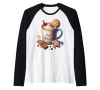 Hello Winter Hot Cocoa Mug For Women with Xmas Gingerbread Camiseta Manga Raglan