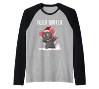 Hello Winter Mouse Bufanda Lindo Navidad Dab Snow Mouse Camiseta Manga Raglan