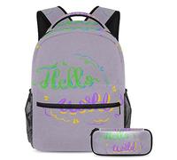 Hello World - Mochila artística con estuche para lápices, juego de 2 mochilas escolares para niños, niñas, adolescentes, bolsa de viaje para estudiantes, multicolor, B:29.4x20x40cm P:19x7.5x3.8cm,