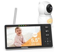 HelloBaby Cámara de bebé, Cámara vigilancia bebe, 5,5 Pulgadas Pantalla IPS Dividida Vigilabebes, Sin WiFi, 4000 mAh, Llamada Bidireccional, Visión Nocturna, Modo Eco, 8 Canciones de Cuna, 1080P, 305m