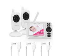 HelloBaby Camara Vigilancia Bebe con 2 cámaras, Vigilabebes con Camara con Pantalla 3.2" IPS, Baby Monitor con cámara y Audio, Cable de Carga USB, Visión Nocturna,Sin WiFi, Despertador, Conversación
