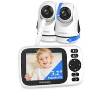 HelloBaby Camara Vigilancia Bebe con 2 cámaras, Vigilabebes con Camara con Pantalla 3.2" IPS, Baby Monitor con cámara y audio, Giro e inclinación de 320° / 120°, Visión Nocturna,Sin WiFi, Conversación