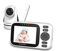 HelloBaby Video Vigilabebés con Cámara y Audio, Sólo movimiento, Rotación 355° Camara Bebe Sin WiFi, Visión Nocturna, Pantalla IPS HD Audio bidireccional Modo VOX 8 Idiomas y Nanas