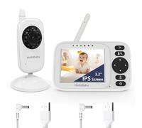 HelloBaby Camara Vigilancia Bebe Vigilabebes con Camara con Pantalla 3.2" IPS, Baby Monitor Sin WiFi,Visión Nocturna, Cable de Carga USB, VOX, Despertador, Zoom 2X, 8 Idiomas, Alcance de 300m
