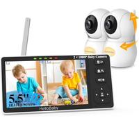 HelloBaby - Monitor de 2 cámaras con cámara de 1080P, 5,5 pulgadas, Split-Screen Baby Monitor con cámara y visión nocturna, no WiFi, Pan-Tilt-Zoom, Night Light,1000 ft Range,Two-Way Audio,Temperature