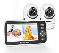 HelloBaby Monitor de Bebé con 2 Cámaras y Visión Nocturna, Pantalla Dividida de 5 Pulgadas con Batería de 26 Horas, 2 Cámaras de Video Panorámicas-Inclinación, Monitor de Bebé sin WiFi, Eco, Audio