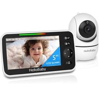 HelloBaby Monitor de Bebé con Cámara y Visión Nocturna, Pantalla de 5 Pulgadas con Batería de 30 Horas, Monitor de Video para Bebé Sin WiFi, Conversación Bidireccional, Temperatura, 8 Canciones