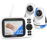 HelloBaby Monitor de bebé, Monitor de bebé de vídeo con 2 cámaras y Audio Sin WiFi, Pantalla 3.2 Pulgadas, Visión Nocturna, Audio Bidireccional, Sensor de Temperatura, Nanas y Alerta de Alimentación
