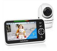 HelloBaby Vídeo - Vigilabebés con pantalla dividida de 5 pulgadas con 3500 mAh, cámara con cable, zoom pan-inclinación, vigilabebés con cámara y audio, visión nocturna, ECO, audio bidireccional, 8