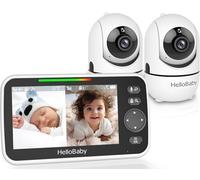 HelloBaby Vigilabebés con 2 cámaras, batería de 3500 mAh, pantalla dividida de 5 pulgadas, giro de 355°/120°, monitor de bebé inclinable, sin wifi, ECO, audio de 2 vías, visión nocturna, 8 canciones