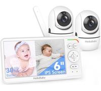 HelloBaby World's First 6" IPS Split Screen Baby Monitor with 2 cámaras - No WiFi, 30hr Battery, 355° Pan-Tilt, Night Vision 1000ft, Portable Travel Video Audio Monitor with Temp Alert/Lullabies/VOX