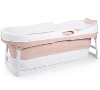 HelloBath Bañera plegable XXL 148 x 63 x 52 cm para adultos, bañera portátil con reposacabezas y manguera de drenaje extensible (3 m), baño móvil para ducha y exterior, arena