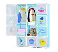 Helloshop26 - Armario para bebé (107 x 36 x 142 cm, organizador modular, 12 cubos con armario, diseño decorativo de PP, color azul