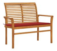 Helloshop26 - Banco de jardín, mueble de patio al aire libre, terraza con cojín rojo, 112 x 55 x 94 cm, madera de teca maciza 02_0011531