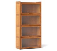 Helloshop26 - Estantería de 4 niveles, 69 x 34 x 140 cm, espacio de almacenamiento amplio, puertas abatibles, diseño rústico, de bambú marrón, 20_0018754
