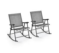 Helloshop26 - Juego de 2 sillas mecedoras plegables para jardín, 82 x 64 x 91 cm, confort ergonómico, diseño moderno de metal café 20_0019355