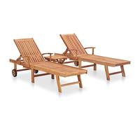 Helloshop26 - Juego de 2 tumbonas, tumbonas, tumbonas, tumbonas, tumbonas, para jardín, terraza, muebles de exterior con mesa de madera de teca sólida 02_0012079