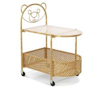 Helloshop26 Mesa baja móvil 60 x 40 x 76 cm con 2 niveles con diseño de oso de almacenamiento práctico de metal dorado 20_0013786