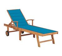 Helloshop26 - Tumbona para tumbona, tumbona, tumbona para jardín, jardín, terraza, muebles de exterior con cojín azul de madera de teca sólida 02_0012309