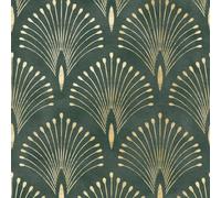 HelloWall Papel Pintado Autoadhesivo Verde Oscuro y Dorado Baño 40cmx1000cm | Papel Pintado Geométrico Verde Cocina Papel Pintado Autoadhesivo Pared Vintage Pavón Vinilo Pared Cocina Autoadhesivo Lavable